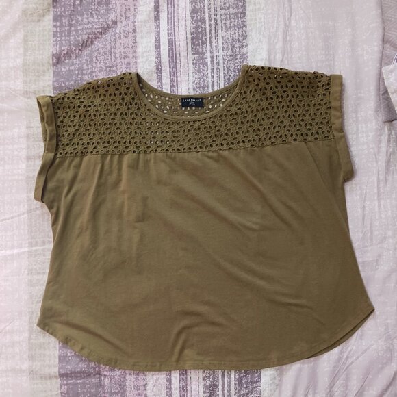 Lane Bryant Eyelet Top 18/20 Olive Green - Picture 1 of 6